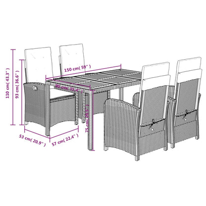 Garden Dining Set Grey PE rattan Medium Adjustable Feet