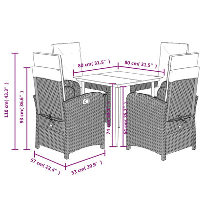 Patio Dining Set Set of 4 Black Poly Rattan Medium