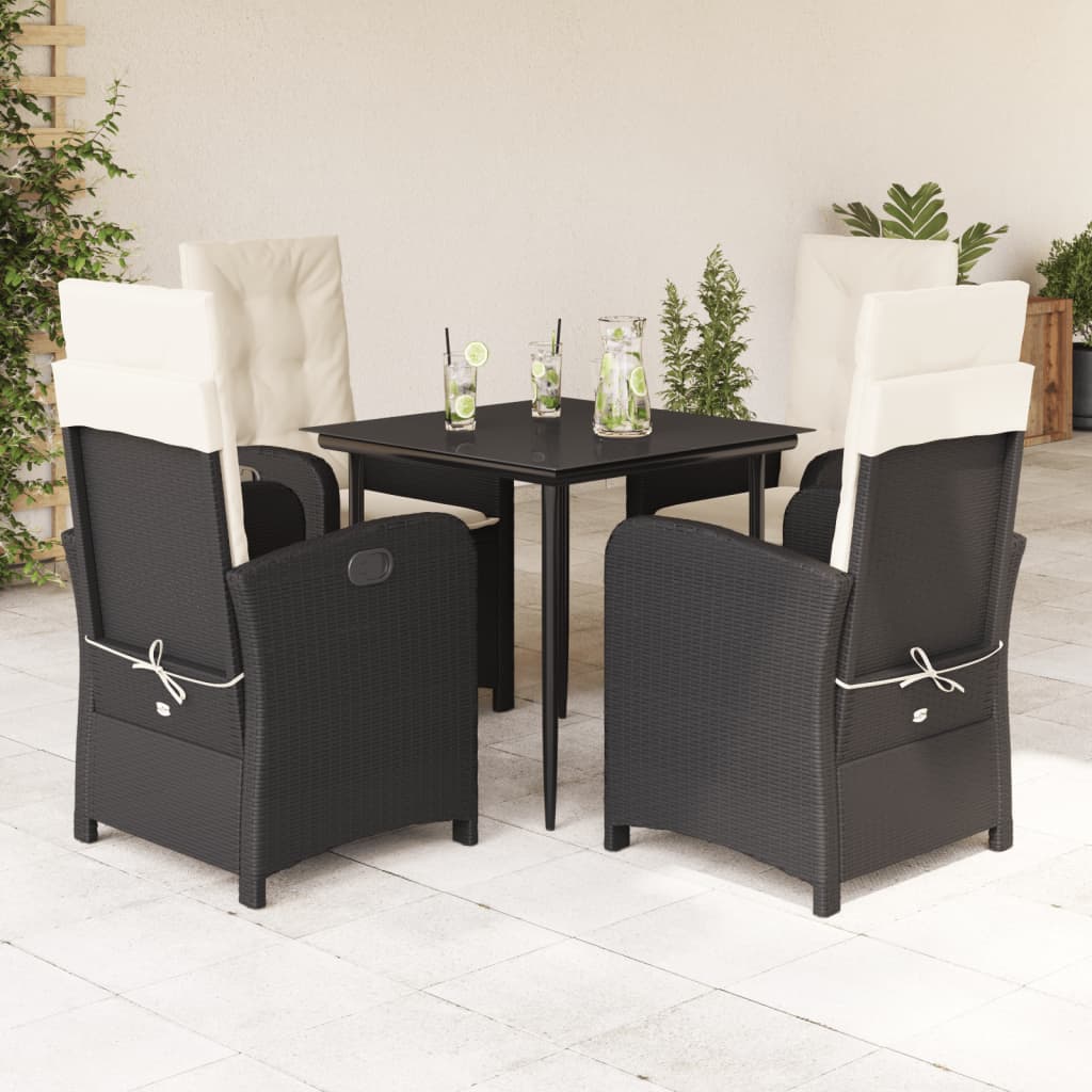 Patio Dining Set Set of 4 Black Poly Rattan Medium