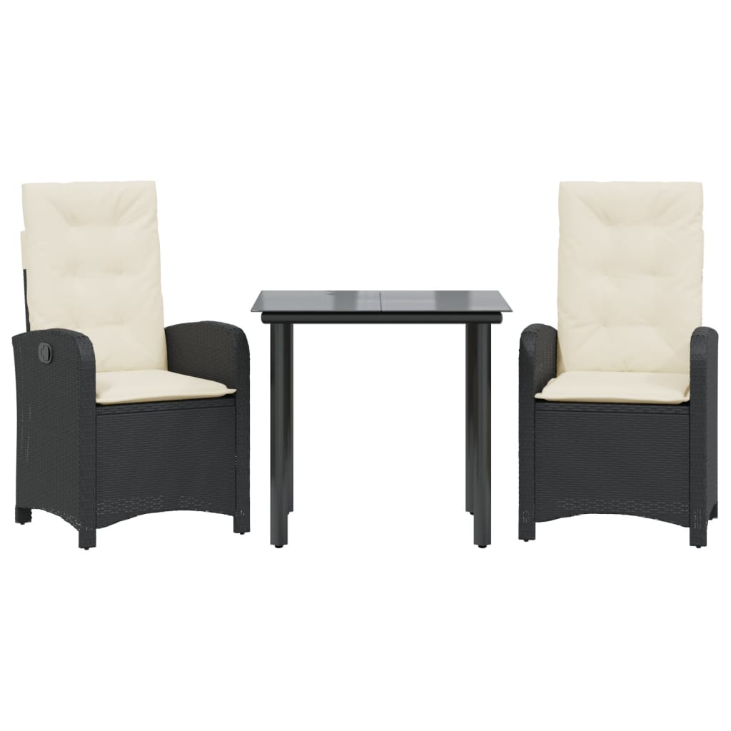 Garden Dining Set Black PE Rattan Adjustable Feet