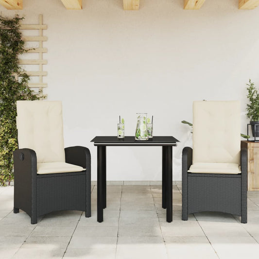 Garden Dining Set Black PE Rattan Adjustable Feet