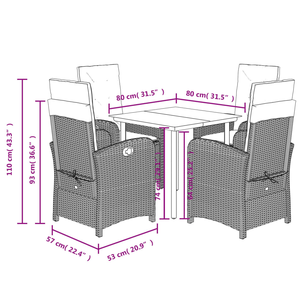 Garden Dining Set Black PE Rattan 31.5 x 31.5 x 29.1 in