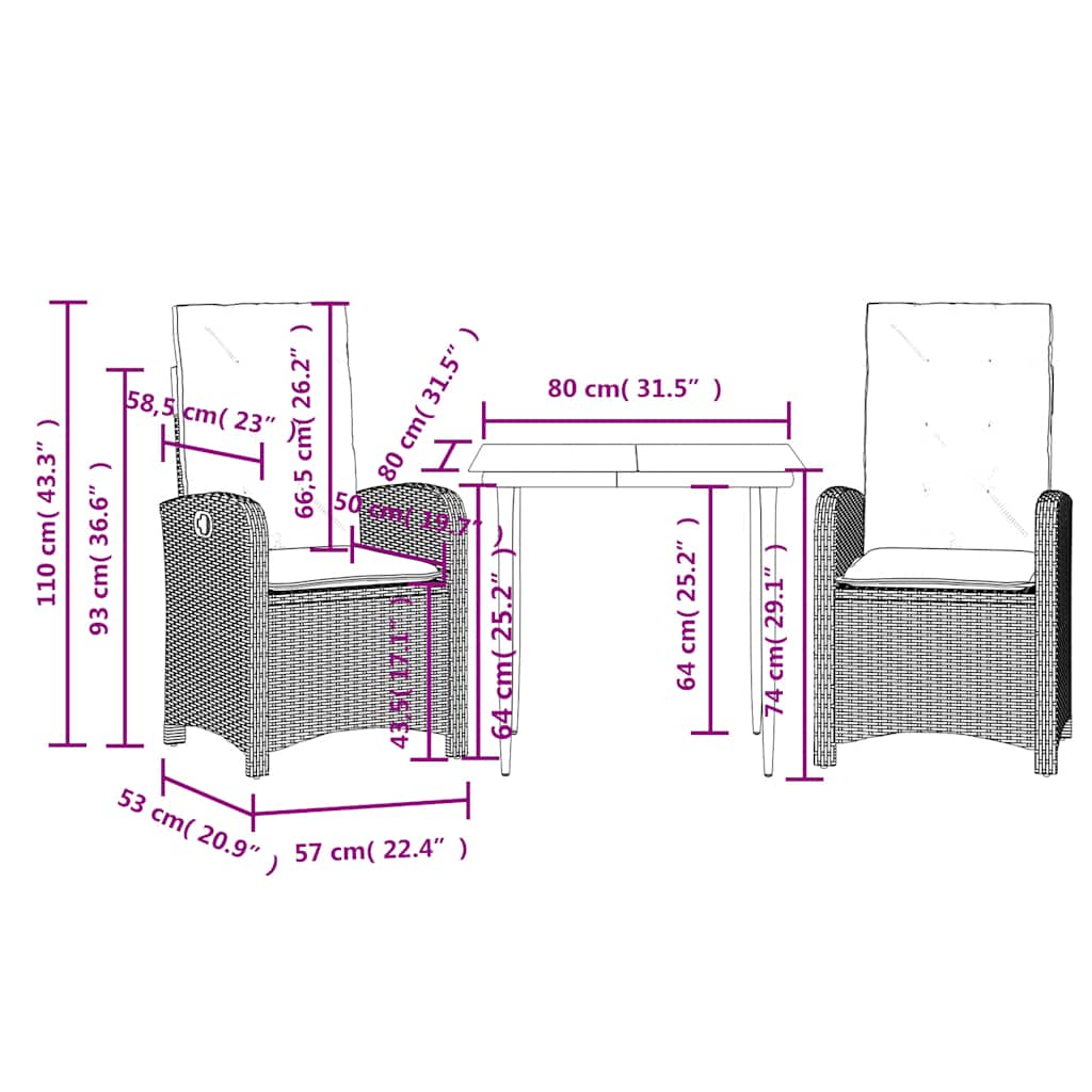 Garden Dining Set Gray PE rattan Medium Adjustable Feet