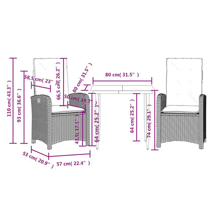 Garden Dining Set Gray PE rattan Medium Adjustable Feet