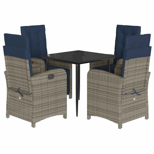 Garden Dining Set Grey PE Rattan Medium Adjustable Footrests