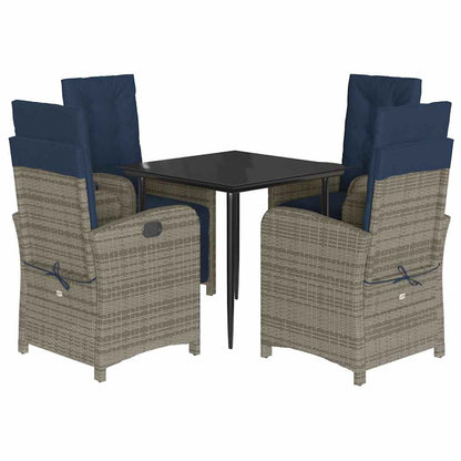 Garden Dining Set Grey PE Rattan Medium Adjustable Footrests