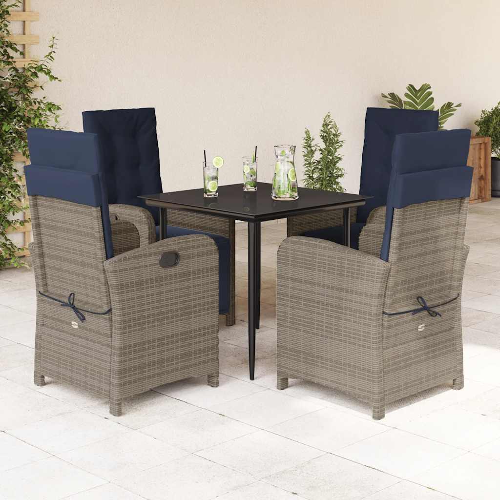 Garden Dining Set Grey PE Rattan Medium Adjustable Footrests
