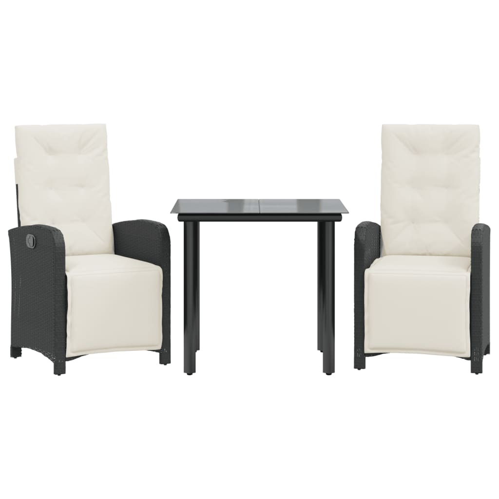 Bistro Set Black Poly Rattan Standard Adjustable Footrests