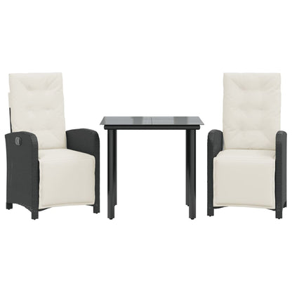 Bistro Set Black Poly Rattan Standard Adjustable Footrests