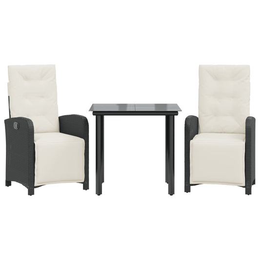 Bistro Set Black Poly Rattan Standard Adjustable Footrests