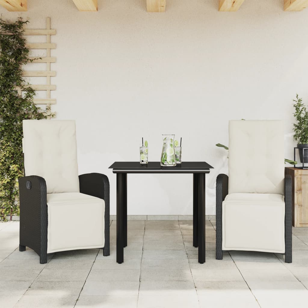 Bistro Set Black Poly Rattan Standard Adjustable Footrests