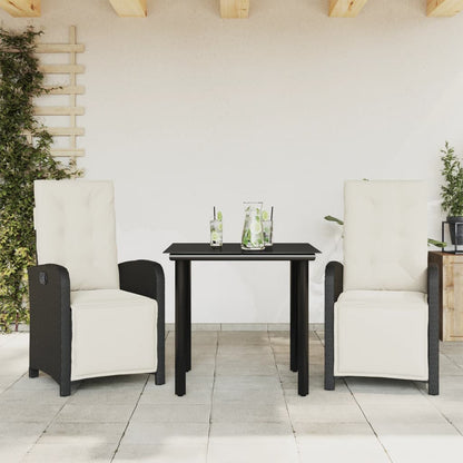 Bistro Set Black Poly Rattan Standard Adjustable Footrests