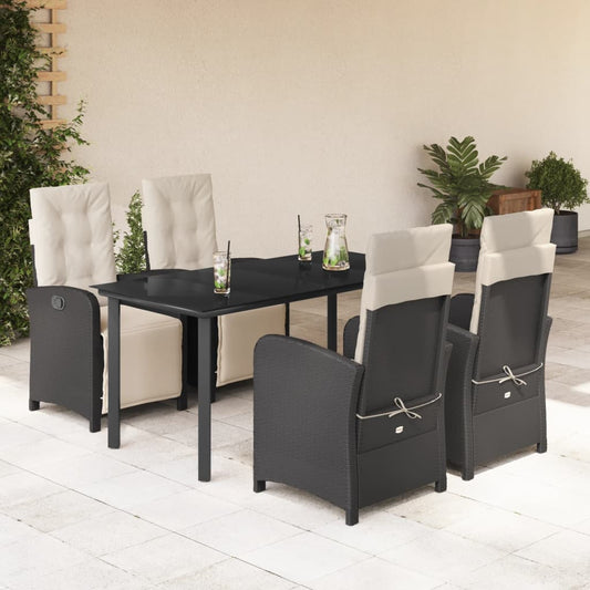 Garden Dining Set Black PE Rattan 5 Piece Set