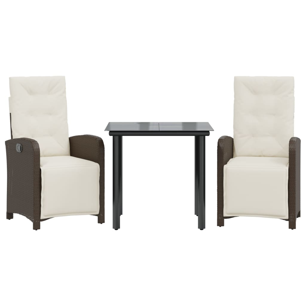 Bistro Set Brown PE Rattan Medium Adjustable Footrests