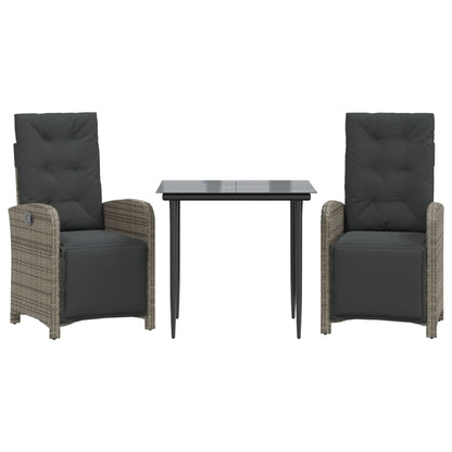 Bistro Set Grey PE rattan Standard Adjustable Footrests