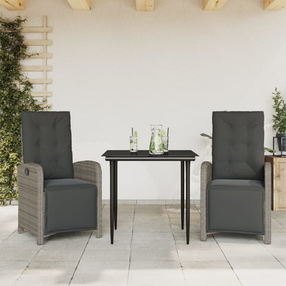 Bistro Set Grey PE rattan Standard Adjustable Footrests