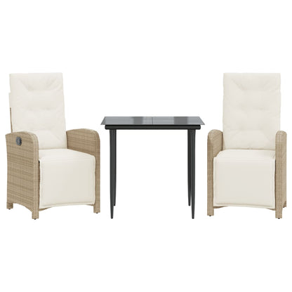 Bistro Set Beige PE rattan 3 Piece Adjustable Footrests