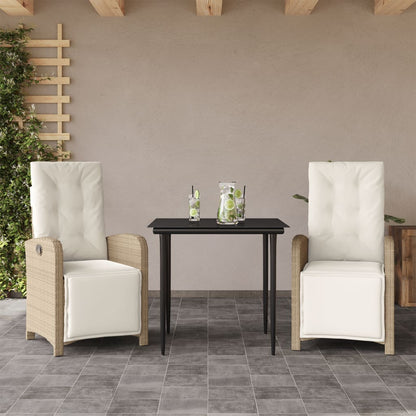 Bistro Set Beige PE rattan 3 Piece Adjustable Footrests