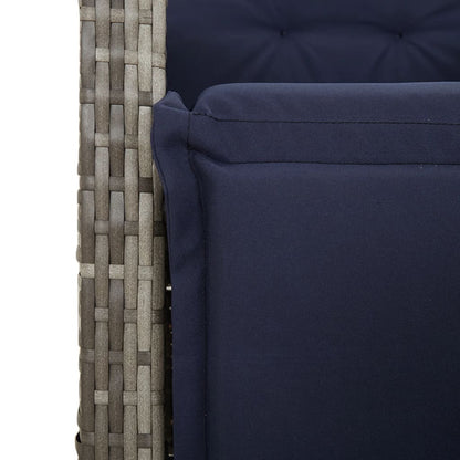 Bistro Set Grey PE Rattan 3 Piece Set Adjustable Footrests