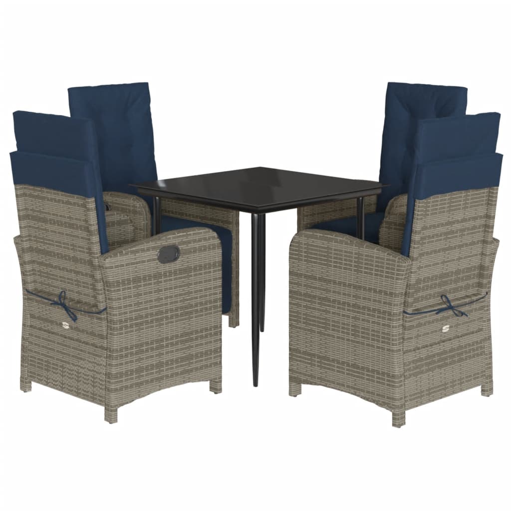 Garden Dining Set Grey Poly Rattan Adjustable Footrests