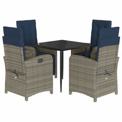 Garden Dining Set Grey Poly Rattan Adjustable Footrests