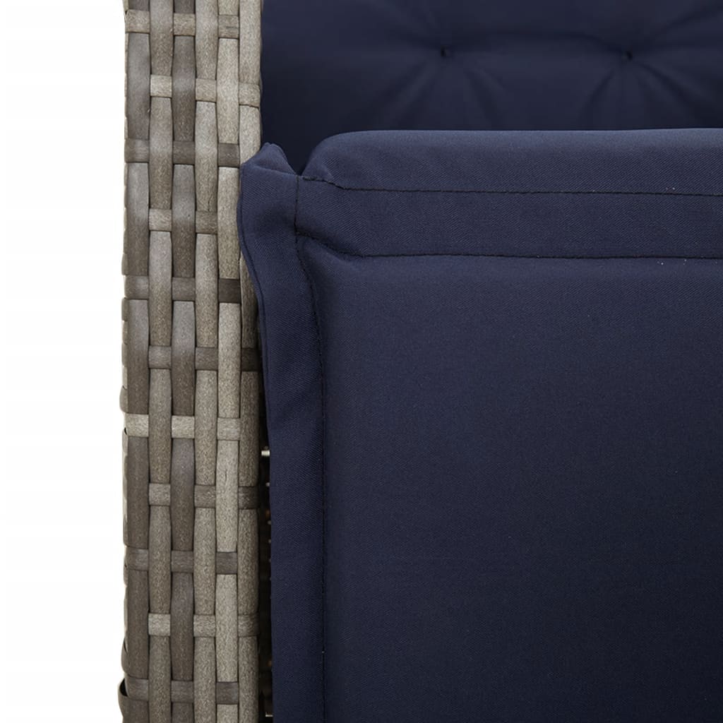 Garden Dining Set Grey Poly Rattan Adjustable Footrests