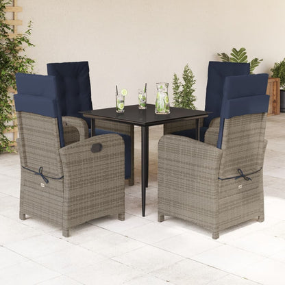 Garden Dining Set Grey Poly Rattan Adjustable Footrests