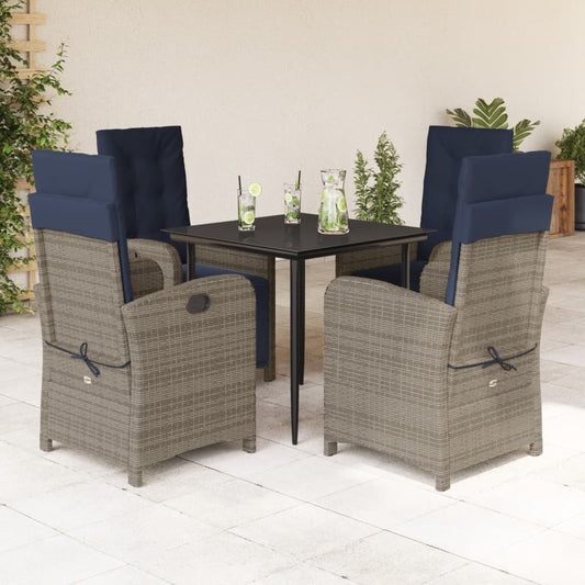 Garden Dining Set Grey Poly Rattan Adjustable Footrests