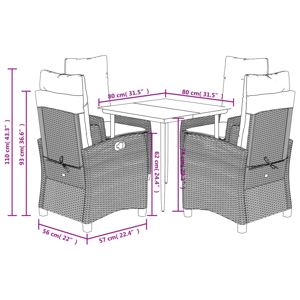 Garden Dining Set Black, Cream White