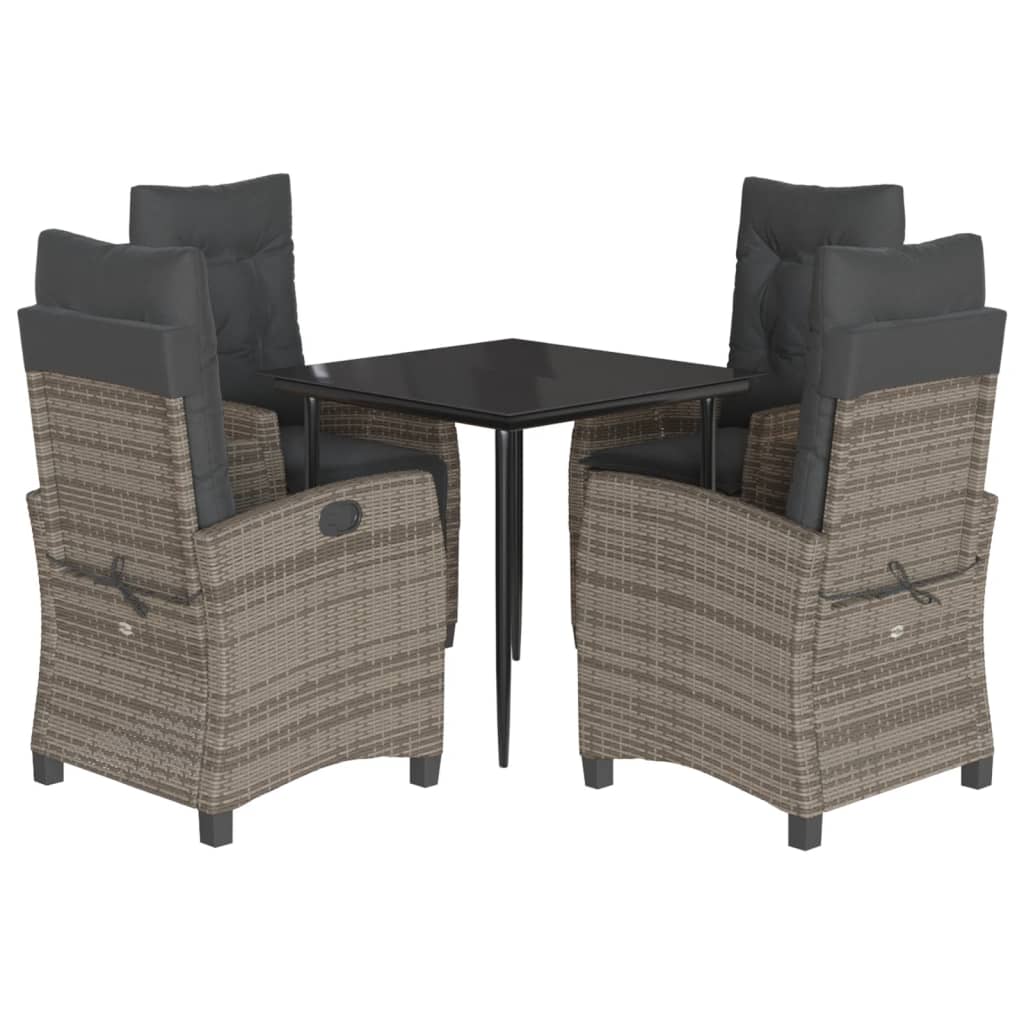 Garden Dining Set Grey PE Rattan 5 Piece Adjustable Armrests