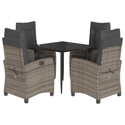 Garden Dining Set Grey PE Rattan 5 Piece Adjustable Armrests