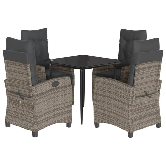 Garden Dining Set Grey PE Rattan 5 Piece Adjustable Armrests