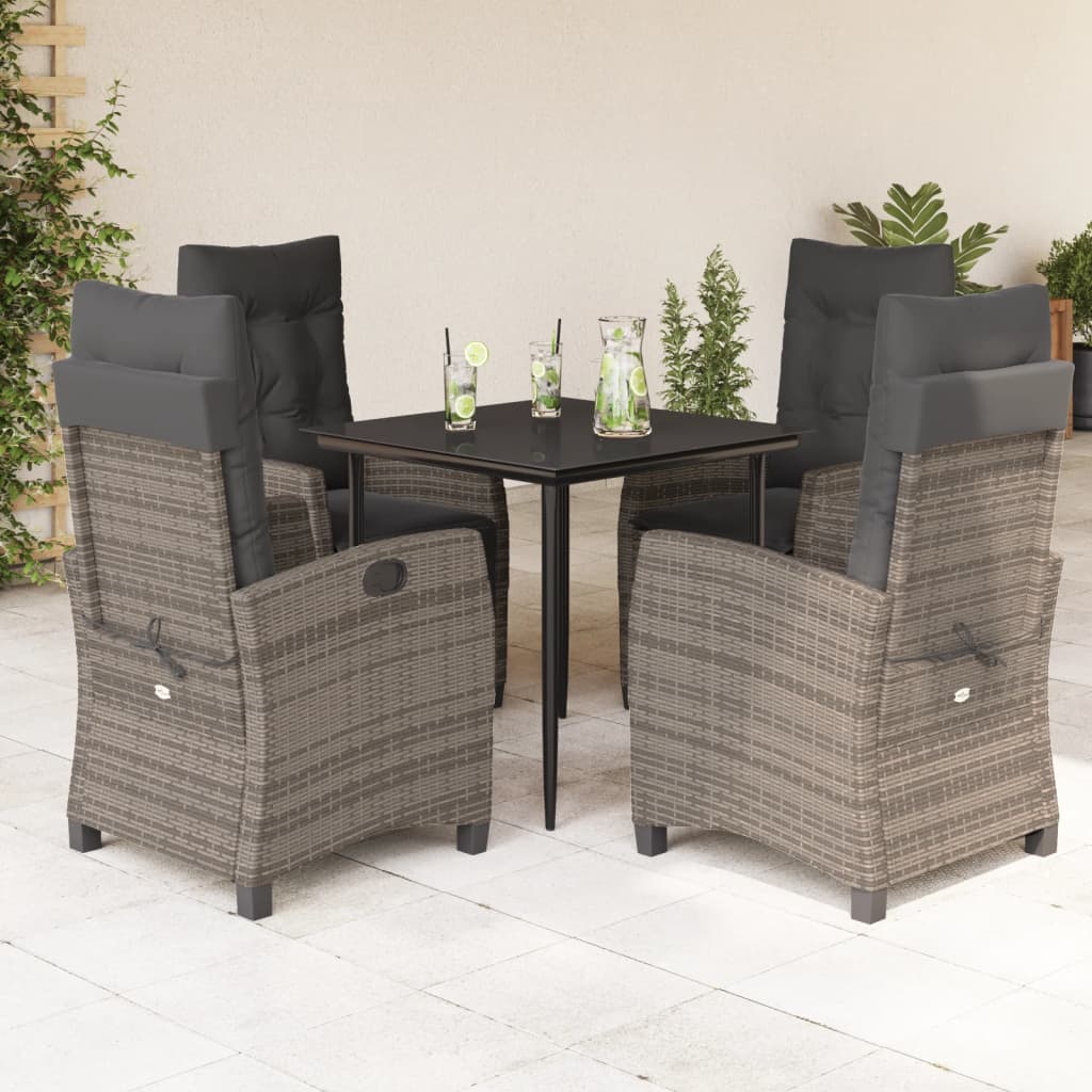 Garden Dining Set Grey PE Rattan 5 Piece Adjustable Armrests