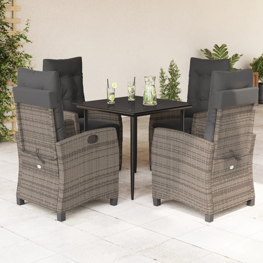 Garden Dining Set Grey PE Rattan 5 Piece Adjustable Armrests