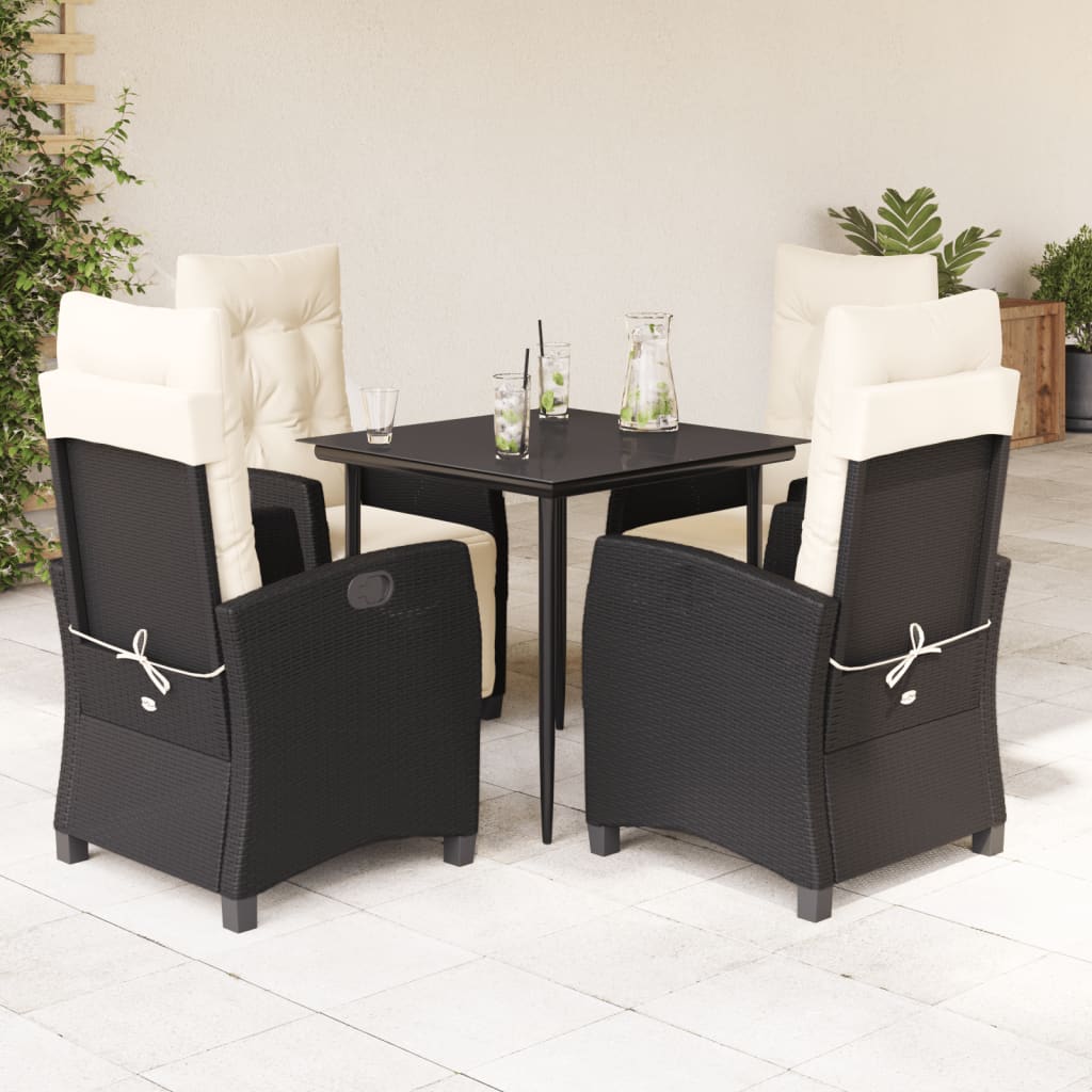 Garden Dining Set Black, Cream White PE rattan Medium