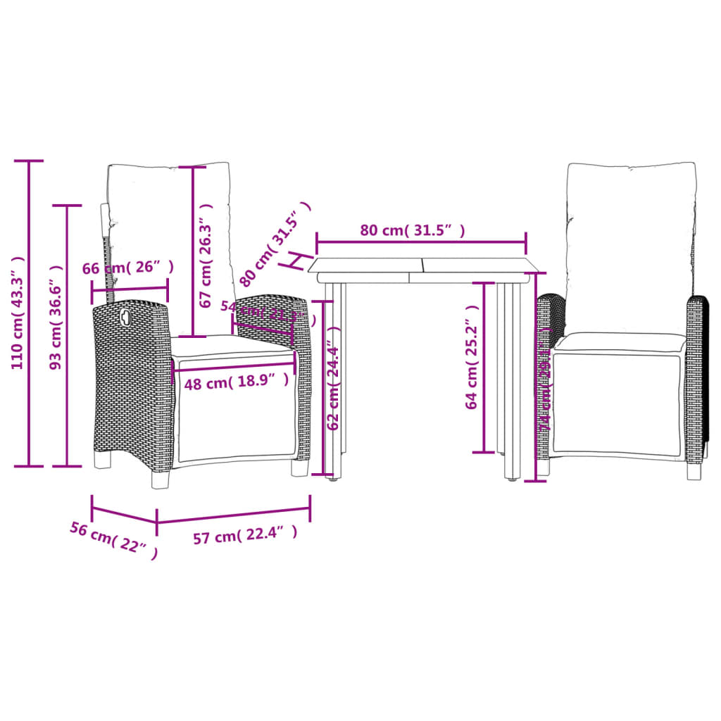 Garden Dining Set Black, Cream White