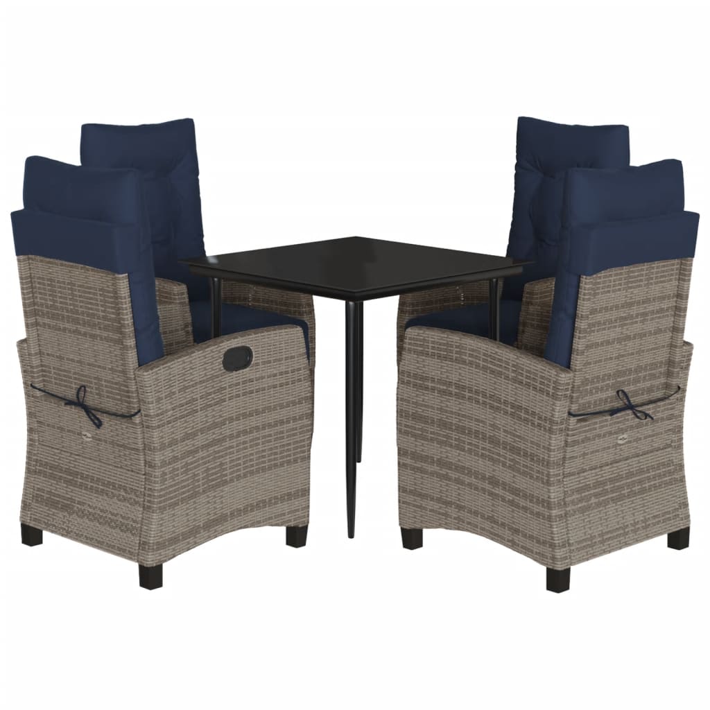 Garden Dining Set Grey Poly Rattan 5 Piece Set