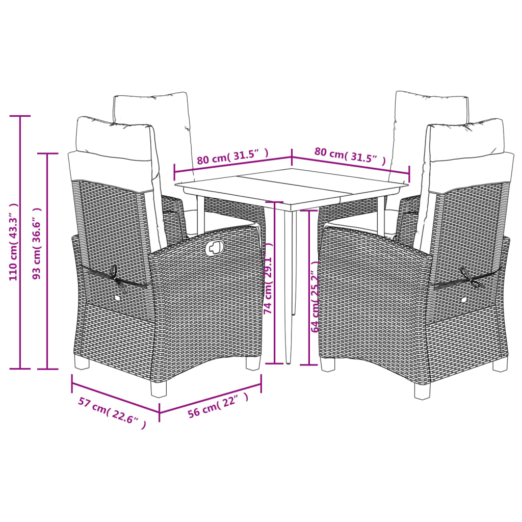 Garden Dining Set Grey Poly Rattan 5 Piece Set