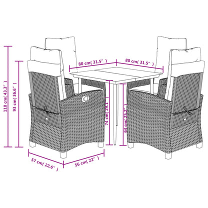Garden Dining Set Grey Poly Rattan 5 Piece Set