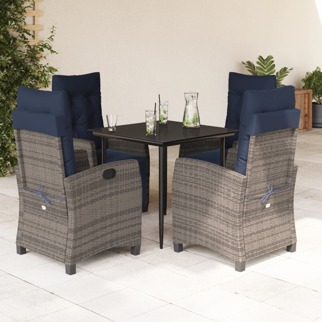 Garden Dining Set Grey Poly Rattan 5 Piece Set