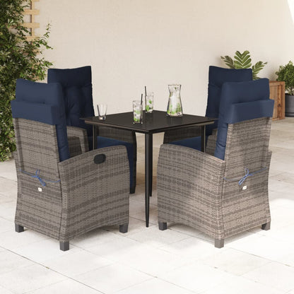 Garden Dining Set Grey Poly Rattan 5 Piece Set