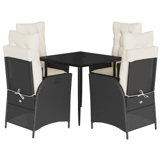 Garden Dining Set Black PE rattan Medium Removable Covers