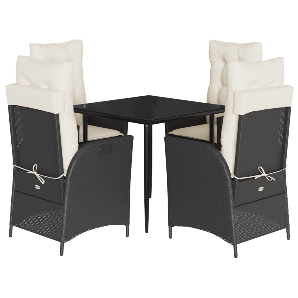 Garden Dining Set Black PE rattan Medium Removable Covers