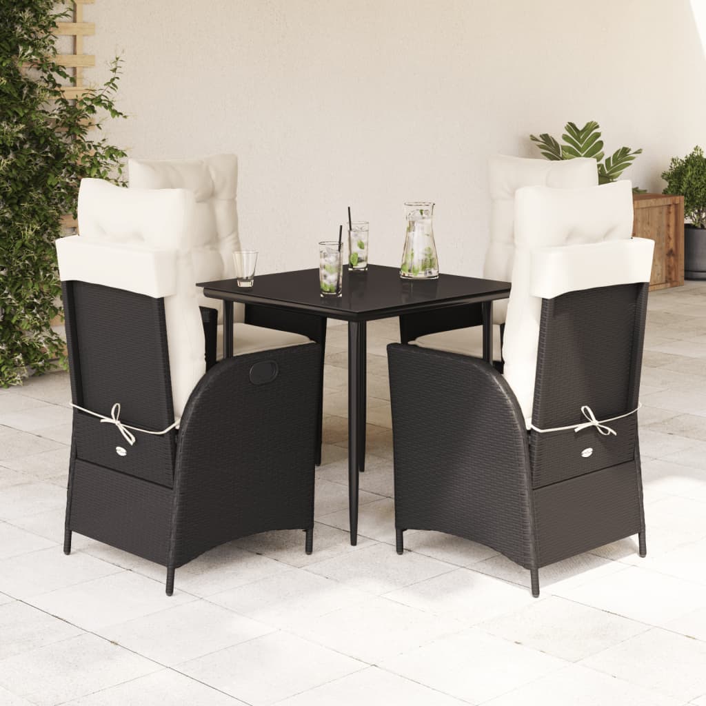 Garden Dining Set Black PE rattan Medium Removable Covers