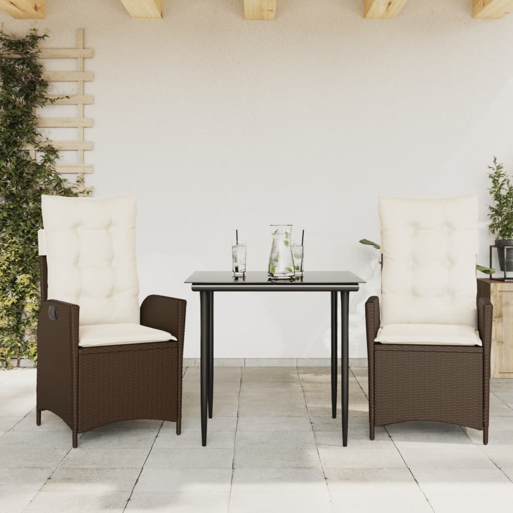 Garden Dining Set Table: Black, Chairs: Brown, Cushions: Cream White