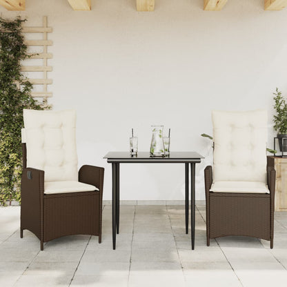 Garden Dining Set Table: Black, Chairs: Brown, Cushions: Cream White