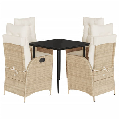 Garden Dining Set Beige and Black PE Rattan 5-Piece Set