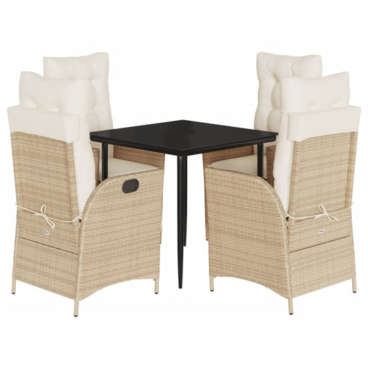 Garden Dining Set Beige and Black PE Rattan 5-Piece Set