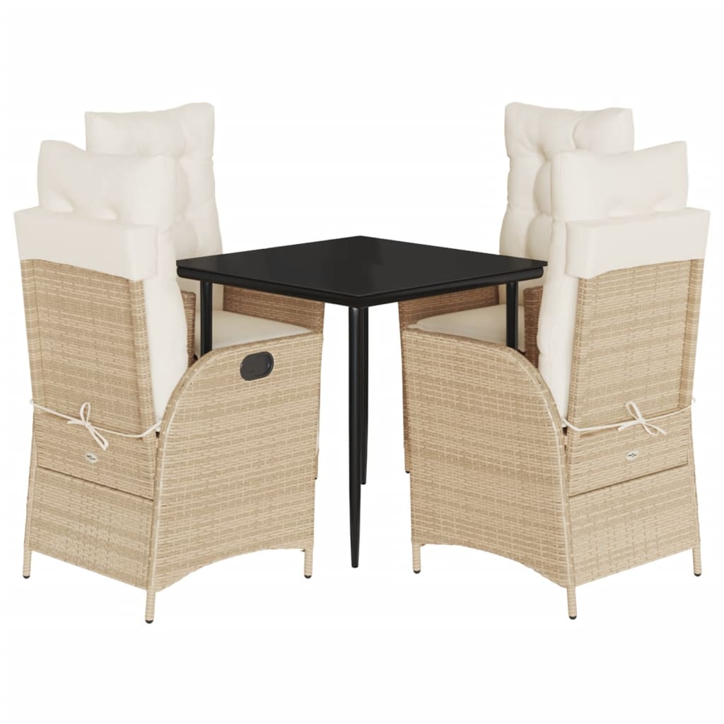Garden Dining Set Beige and Black PE Rattan 5-Piece Set
