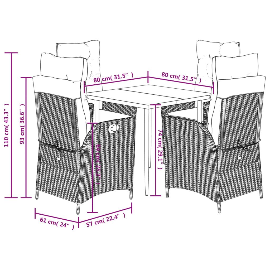 Garden Dining Set Beige and Black PE Rattan 5-Piece Set
